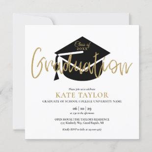 Black And Gold Script Graduation Party Invitation