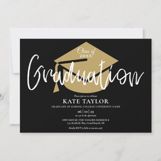 Black And Gold Script Graduation Party Invitation