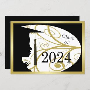 Black and Gold Silhouette 2024 Graduation Party Invitation