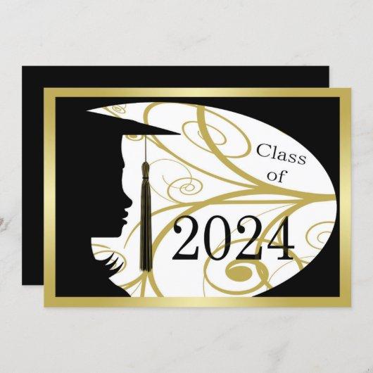 Black and Gold Silhouette 2024 Graduation Party Invitation