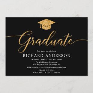 Black and gold simple graduation party Graduate Invitation