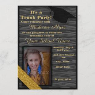 Black and Gold Trunk College Party Photo Invitation