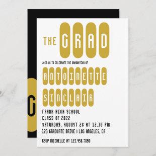 Black and Gold Typography Graduation Party Invitat Invitation