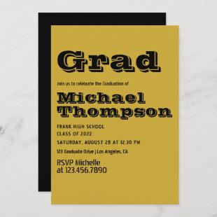 Black and Gold Typography Graduation Party Invitation