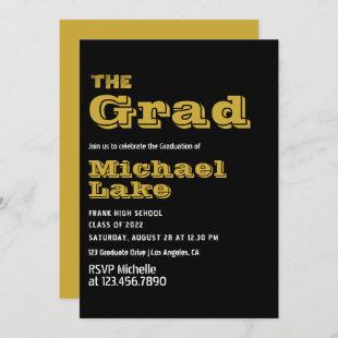 Black and Gold Typography Graduation Party Invitation