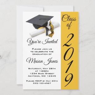 Black and Gold Yellow Graduation Cap and Tassel Invitation