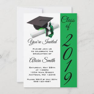 Black and Green Graduation Cap and Tassel Invitation