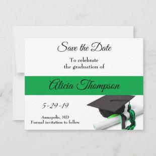 Black and Green Graduation Cap and Tassel Save The Date