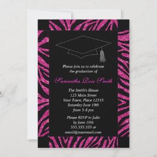 Black and Hot Pink Zebra Print Photo Graduation Invitation