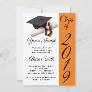 Black and Orange Graduation Cap and Tassel Invitation