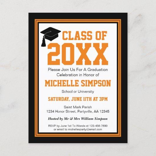 Black and Orange Graduation Party Invitation Postcard