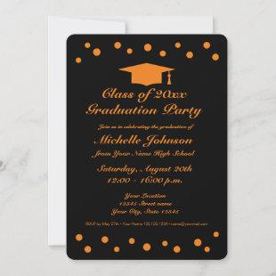 Black and orange high school graduation party invitation