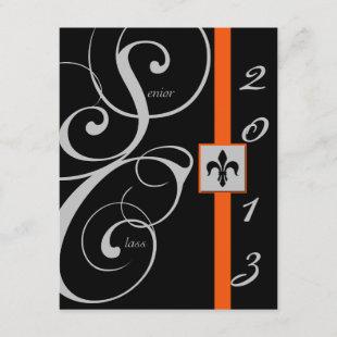 Black and Orange Scroll Ribbon Graduation Invitation