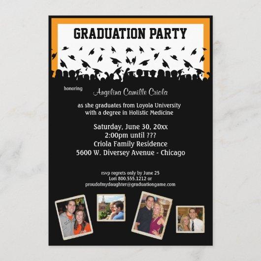 Black And Orange Silhouette Graduation Party Invitation