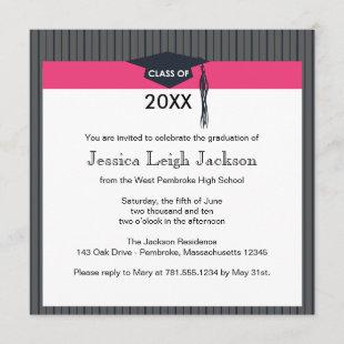 Black and Pink Graduation Cap Invitation