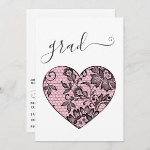 Black and Pink Love Heart Girl Graduation Party Invitation