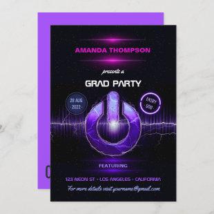 Black and Purple Neon DJ Music Graduation Party Invitation