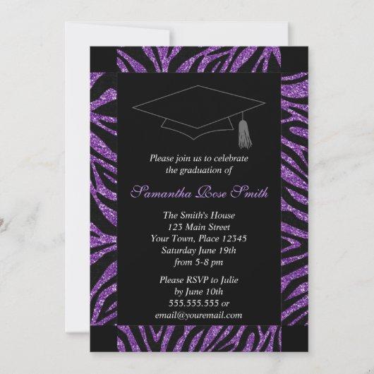 Black and Purple Zebra Print Photo Graduation Invitation