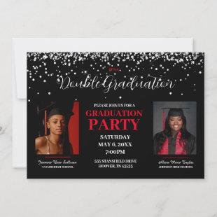 Black and Red Double Graduation Invitation