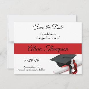 Black and Red Graduation Cap and Tassel Custom Save The Date