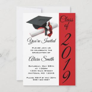 Black and Red Graduation Cap and Tassel Invitation