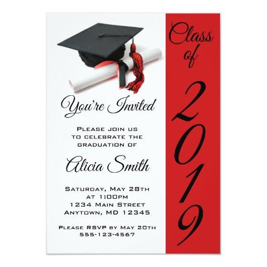 Black and Red Graduation Cap and Tassel Invitation
