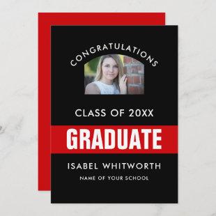 Black and Red Graduation Photo Custom Announcement