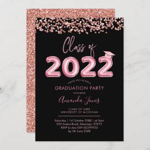 Black and Rose Gold Class of 2022 Graduation Party Invitation