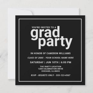 Black and Silver Gray Modern Basic Grad Party Invitation