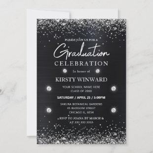Black and Silver Metallic Glitter Graduation Invitation
