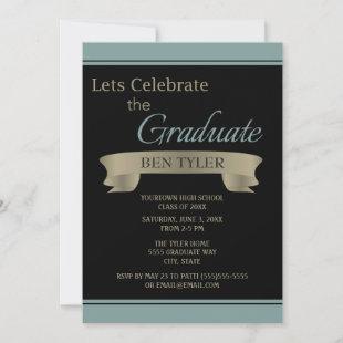 Black and Teal / Blue Graduation Party Invitation