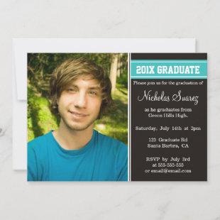 Black and Turquoise Teal graduation announcement