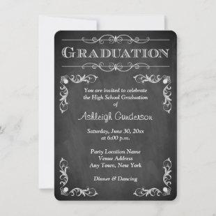 Black and White Chalkboard Graduation Invite