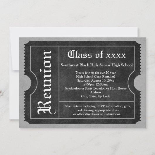 Black and White Class Reunion Ticket Invitations