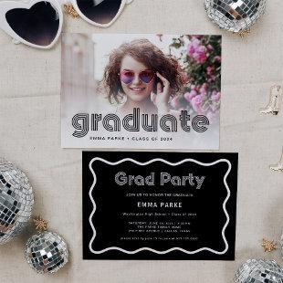 Black and White Disco Text and Photo | Grad Party Announcement