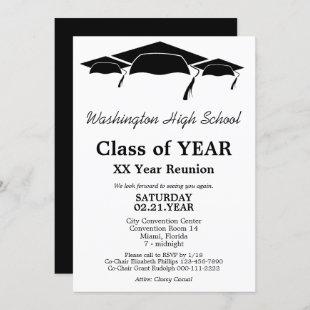 Black and White Graduation Caps Class Reunion Invi Invitation