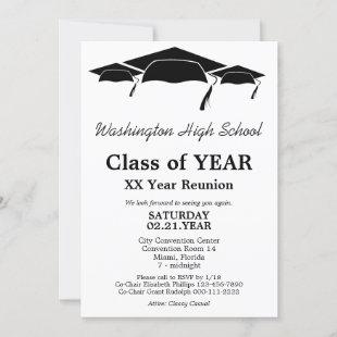 Black and White Graduation Caps Class Reunion Invitation