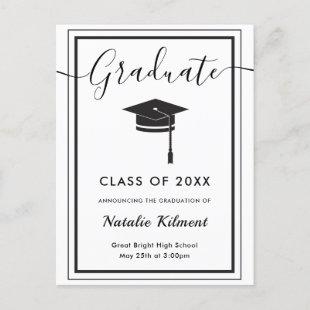 Black and White Modern Graduate Cap Graduation Announcement Postcard