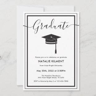 Black and White Modern Graduate Cap Graduation Invitation
