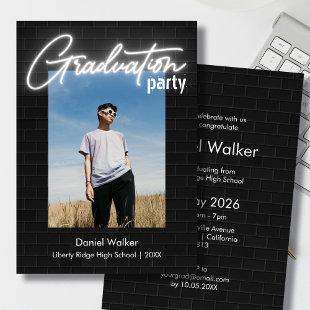 Black and white neon photo graduation party invitation