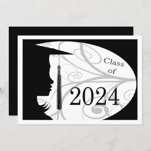 Black and White Silhouette 2024 Graduation Party Invitation