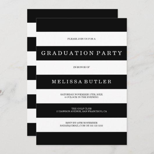 Black and White Stripe Graduation Invitation