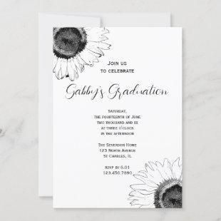 Black and White Sunflowers Graduation Party Invite