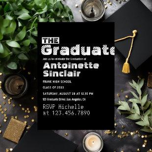 Black and White Typography Graduation Party Invita Invitation