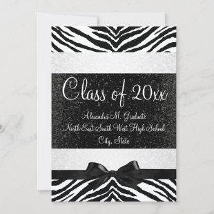 Black and White Zebra Bow Graduation Invite
