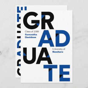 Black & Blue Big Bold Angle-Cut Letters Graduation Invitation