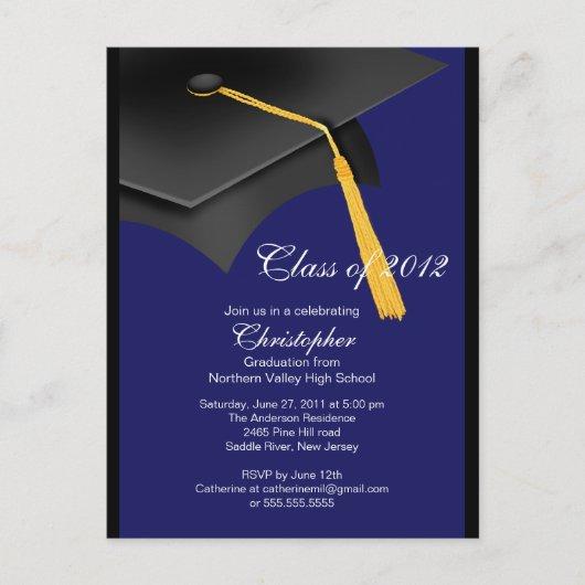 Black Blue Grad Cap Graduation Party Invitation