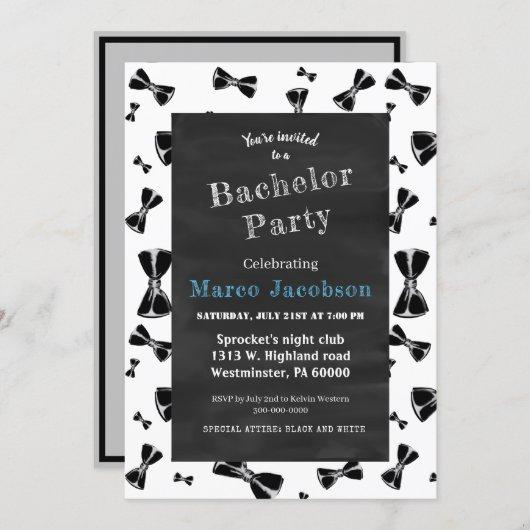 Black bow tie and chalkboard invitation