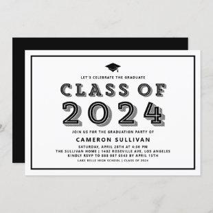 Black Cap Class of 2024 Retro Graduation Invitation
