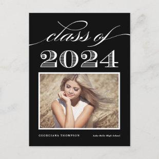 Black Class of 2024 Script Photo Graduation Postcard